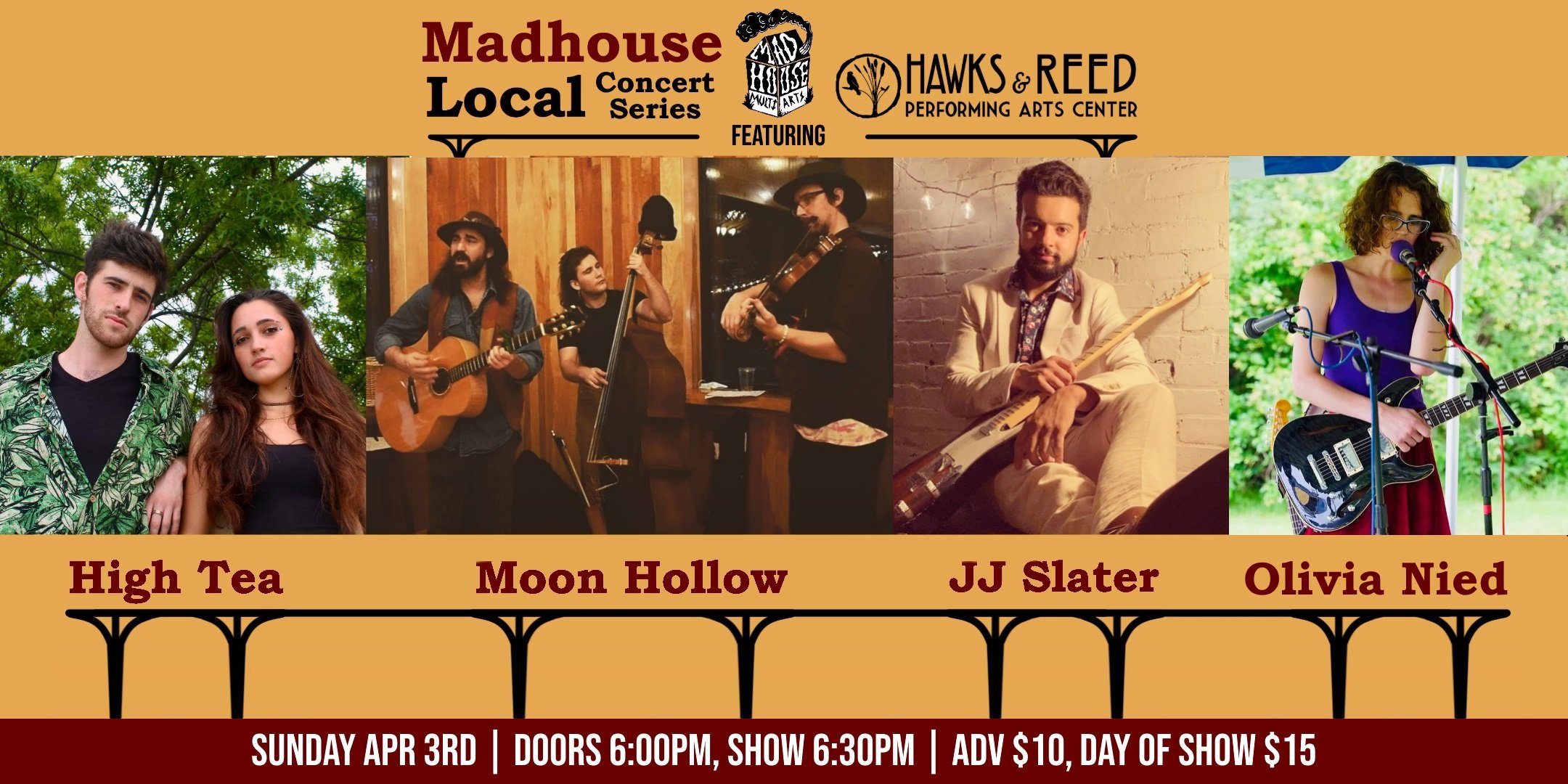 Madhouse Local Concert Series: Moon Hollow//JJ Slater//High Tea//Olivia Nied