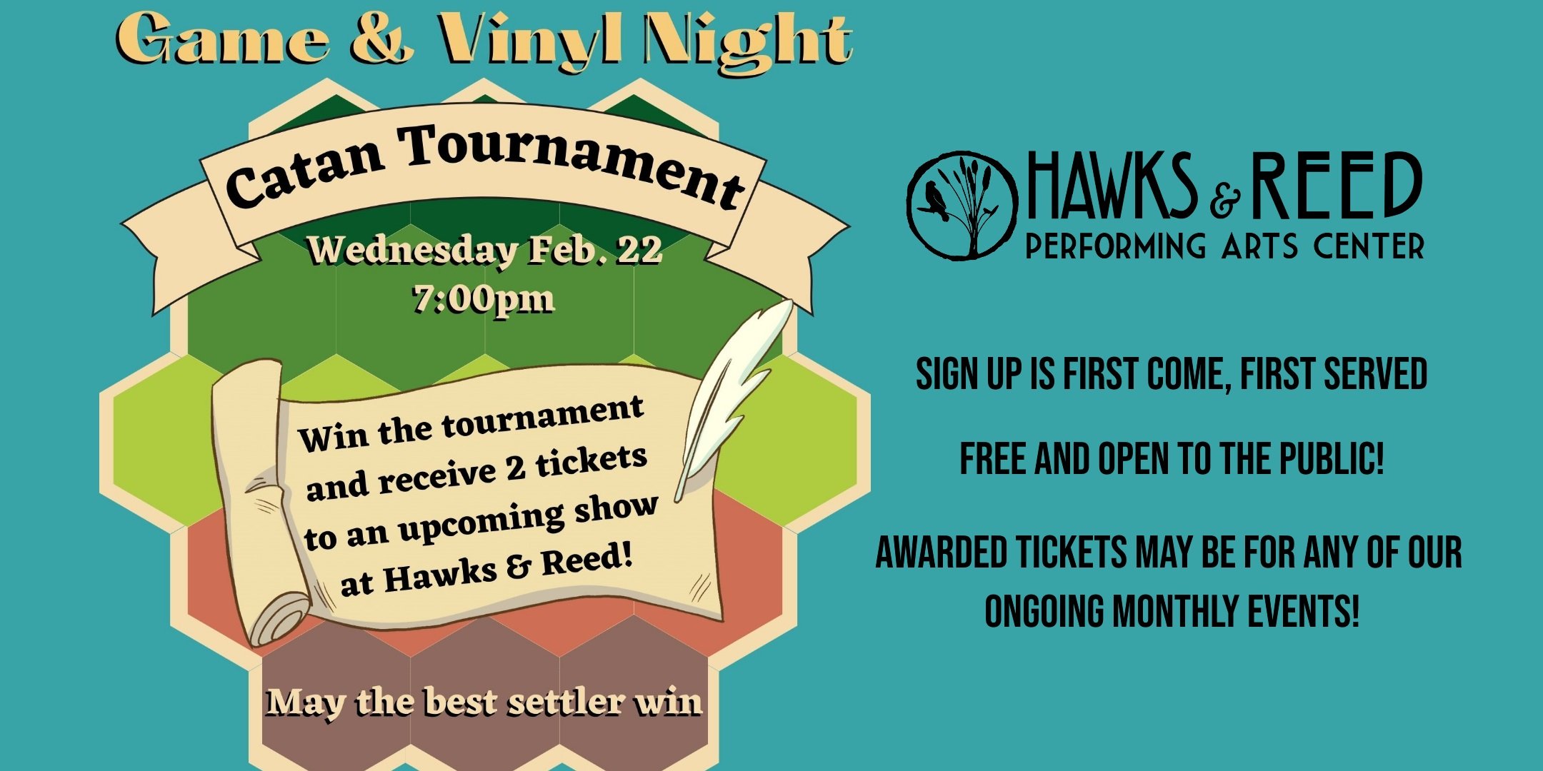 Game & Vinyl Night: Catan Tournament at Hawks & Reed