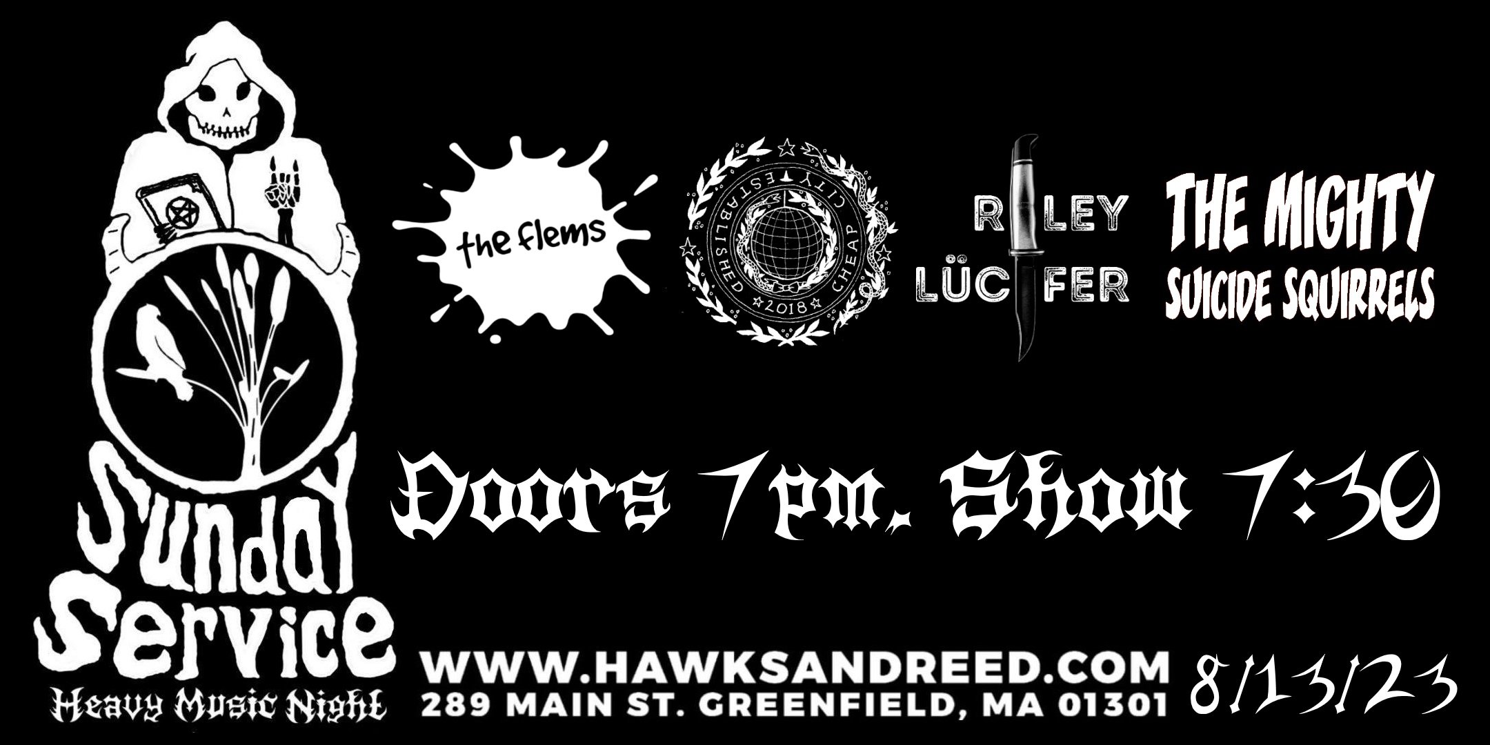 Sunday Service Heavy Music Night: The Flems / Cheap City / Riley Lucifer / The Mighty Suicide Squirrels